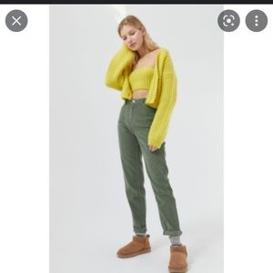 “Mom” High Rise Classic Straight Leg Green Corduroy Pants